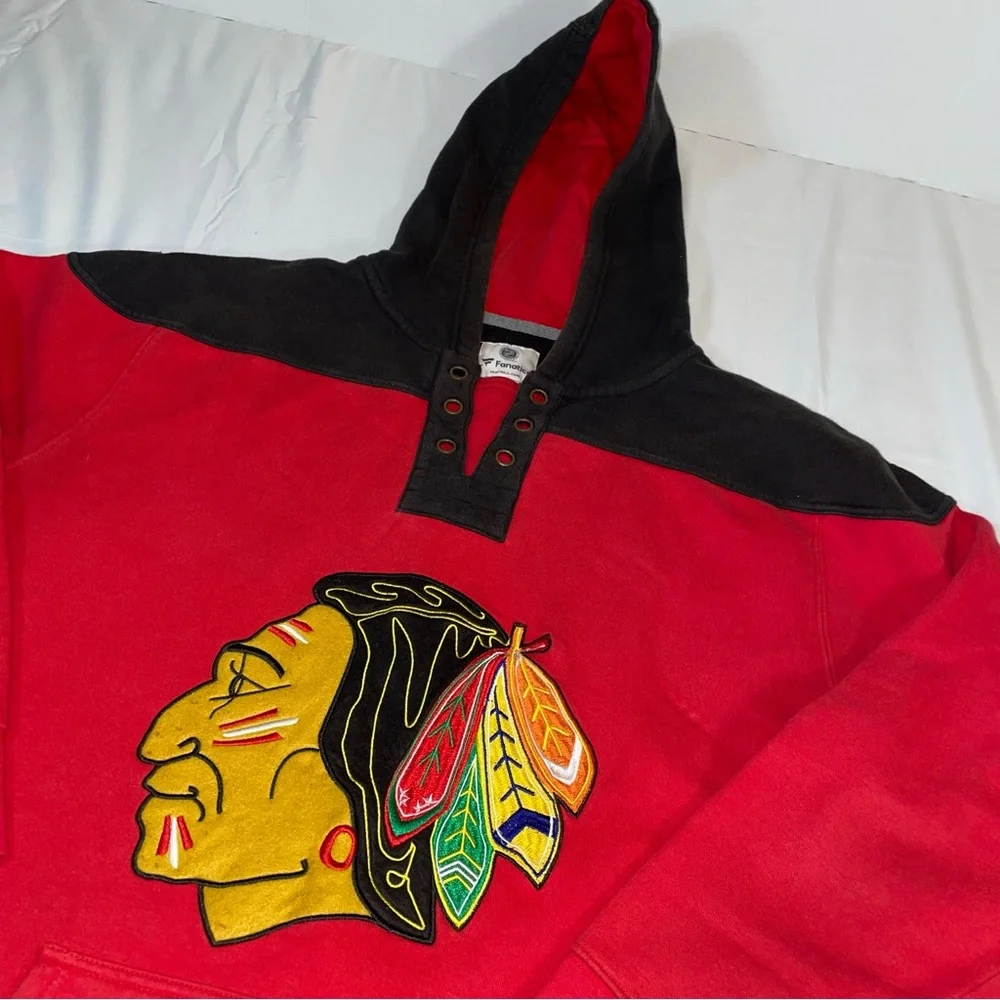 Fanatics NHL Chicago Blackhawks Hoodie Mens‎ Large Red Black Lace Up Pullover